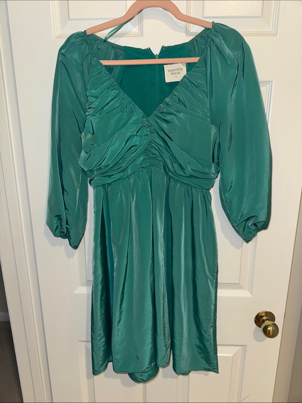 Green V-Neck Ruched Midi Dress by HYACINTH HOUSE